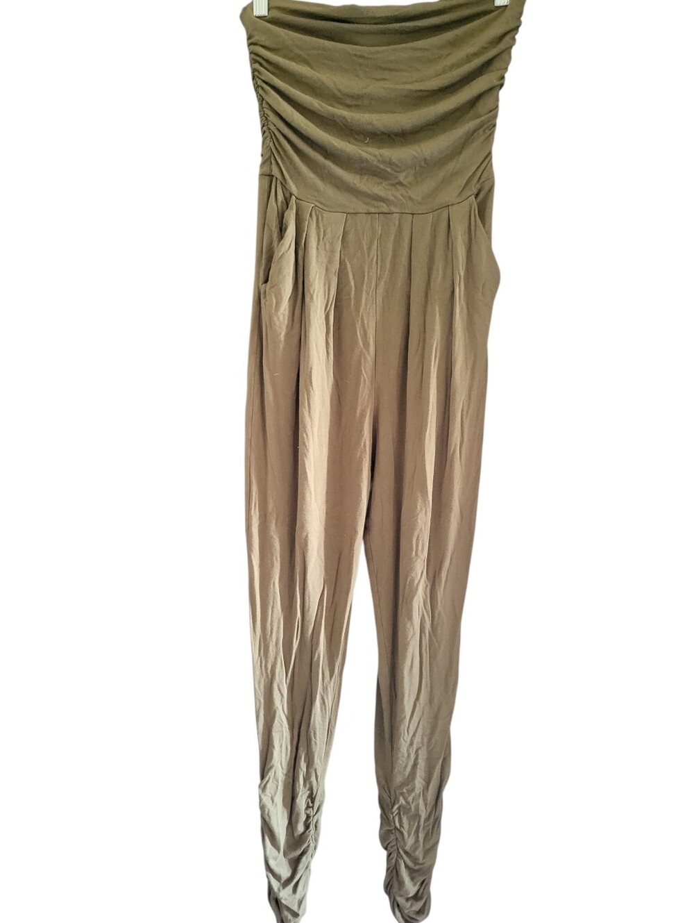 Forever21 Ruched High-Waist Strapless Jumpsuit Green sz S